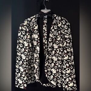 Jack Skellington Patterned Blazer - Black & White with Red Accents